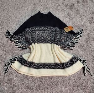 Ruff Hewn Fringe Mock Neck Knit Yarn Fall Poncho Sweater